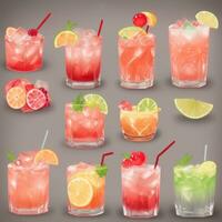 AI generated Cocktail Mocktail Drinks Collection Illustration Water Color Simple Background photo