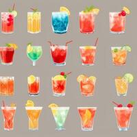 AI generated Cocktail Mocktail Drinks Collection Illustration Water Color Simple Background photo