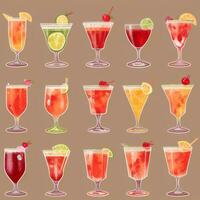 AI generated Cocktail Mocktail Drinks Collection Illustration Water Color Simple Background photo