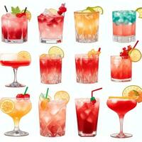 AI generated Cocktail Mocktail Drinks Collection Illustration Water Color Simple Background photo