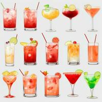 AI generated Cocktail Mocktail Drinks Collection Illustration Water Color Simple Background photo