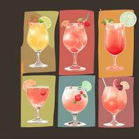 AI generated Cocktail Mocktail Drinks Collection Illustration Water Color Simple Background photo