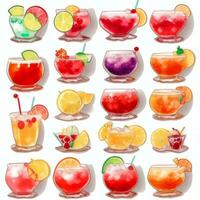 AI generated Cocktail Mocktail Drinks Collection Illustration Water Color Simple Background photo
