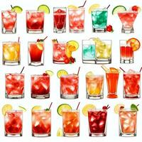 AI generated Cocktail Mocktail Drinks Collection Illustration Water Color Simple Background photo