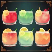 AI generated Cocktail Mocktail Drinks Collection Illustration Water Color Simple Background photo