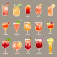 AI generated Cocktail Mocktail Drinks Collection Illustration Water Color Simple Background photo