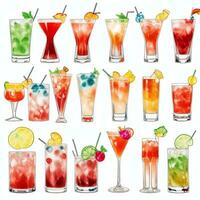 AI generated Cocktail Mocktail Drinks Collection Illustration Water Color Simple Background photo