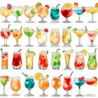 AI generated Cocktail Mocktail Drinks Collection Illustration Water Color Simple Background photo