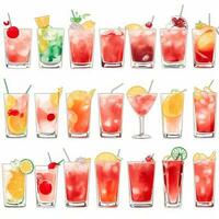 AI generated Cocktail Mocktail Drinks Collection Illustration Water Color Simple Background photo