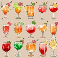 AI generated Cocktail Mocktail Drinks Collection Illustration Water Color Simple Background photo