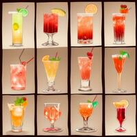 AI generated Cocktail Mocktail Drinks Collection Illustration Water Color Simple Background photo