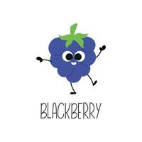 Cute smiling blackberry character. Learning berry flashcard with it name for kids. Vector cartoon illustration