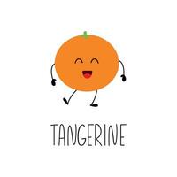 Cute smiling tangerine character. Learning Fruit flashcard with it name for kids. Vector cartoon illustration