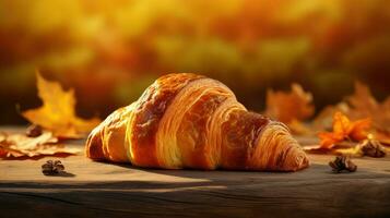 AI generated pastry brown croissan food photo