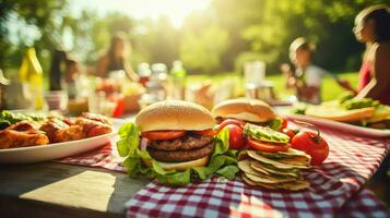 ai generado verano comiendo picnic comida foto