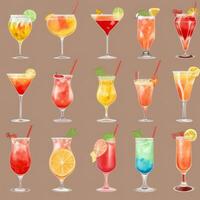 AI generated Cocktail Mocktail Drinks Collection Illustration Water Color Simple Background photo