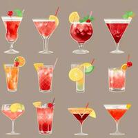 AI generated Cocktail Mocktail Drinks Collection Illustration Water Color Simple Background photo