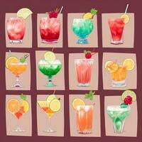 AI generated Cocktail Mocktail Drinks Collection Illustration Water Color Simple Background photo