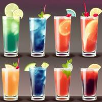 AI generated Cocktail Mocktail Drinks Collection Illustration Water Color Simple Background photo