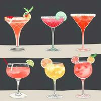 AI generated Cocktail Mocktail Drinks Collection Illustration Water Color Simple Background photo