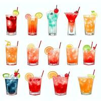 AI generated Cocktail Mocktail Drinks Collection Illustration Water Color Simple Background photo