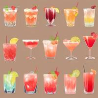 AI generated Cocktail Mocktail Drinks Collection Illustration Water Color Simple Background photo