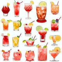 AI generated Cocktail Mocktail Drinks Collection Illustration Water Color Simple Background photo