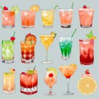 AI generated Cocktail Mocktail Drinks Collection Illustration Water Color Simple Background photo