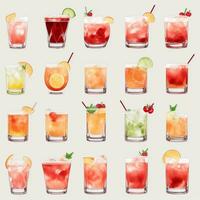 AI generated Cocktail Mocktail Drinks Collection Illustration Water Color Simple Background photo