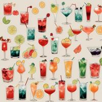 AI generated Cocktail Mocktail Drinks Collection Illustration Water Color Simple Background photo