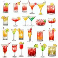 AI generated Cocktail Mocktail Drinks Collection Illustration Water Color Simple Background photo