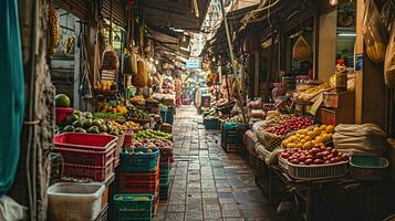 ai generado Disparo de tradicional mercado en asiático foto