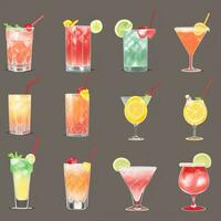 AI generated Cocktail Mocktail Drinks Collection Illustration Water Color Simple Background photo