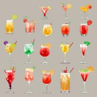 AI generated Cocktail Mocktail Drinks Collection Illustration Water Color Simple Background photo