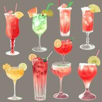 AI generated Cocktail Mocktail Drinks Collection Illustration Water Color Simple Background photo