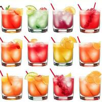 AI generated Cocktail Mocktail Drinks Collection Illustration Water Color Simple Background photo