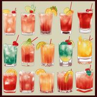 AI generated Cocktail Mocktail Drinks Collection Illustration Water Color Simple Background photo