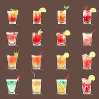 AI generated Cocktail Mocktail Drinks Collection Illustration Water Color Simple Background photo