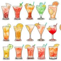 AI generated Cocktail Mocktail Drinks Collection Illustration Water Color Simple Background photo