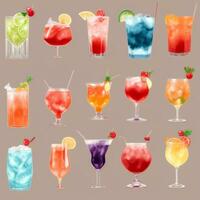 AI generated Cocktail Mocktail Drinks Collection Illustration Water Color Simple Background photo