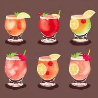 AI generated Cocktail Mocktail Drinks Collection Illustration Water Color Simple Background photo