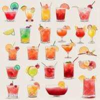AI generated Cocktail Mocktail Drinks Collection Illustration Water Color Simple Background photo