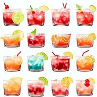 AI generated Cocktail Mocktail Drinks Collection Illustration Water Color Simple Background photo