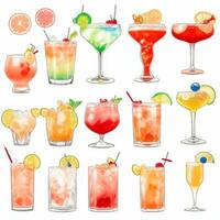 AI generated Cocktail Mocktail Drinks Collection Illustration Water Color Simple Background photo