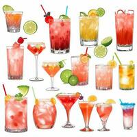 AI generated Cocktail Mocktail Drinks Collection Illustration Water Color Simple Background photo