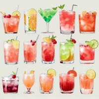 AI generated Cocktail Mocktail Drinks Collection Illustration Water Color Simple Background photo