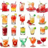 AI generated Cocktail Mocktail Drinks Collection Illustration Water Color Simple Background photo