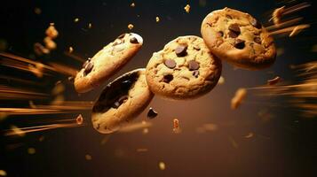 AI generated sweet flying cookies food photo