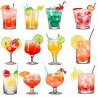 AI generated Cocktail Mocktail Drinks Collection Illustration Water Color Simple Background photo