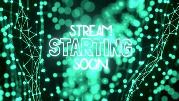 animatie van een streaming sjabloon met de tekst 'beginnend spoedig' in groen neon kleur video